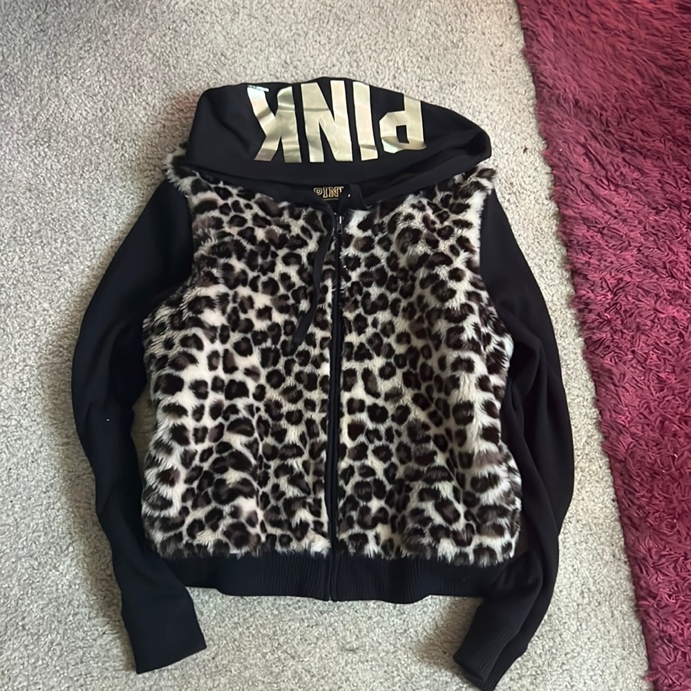 Vintage PINK victoria secret leopard zip hoodie